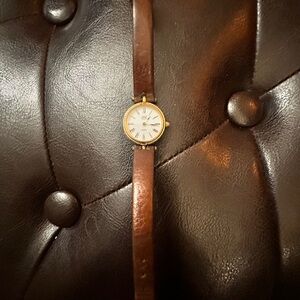 Vintage Jax Paris quartz Brown Leather Strap Gold Watch